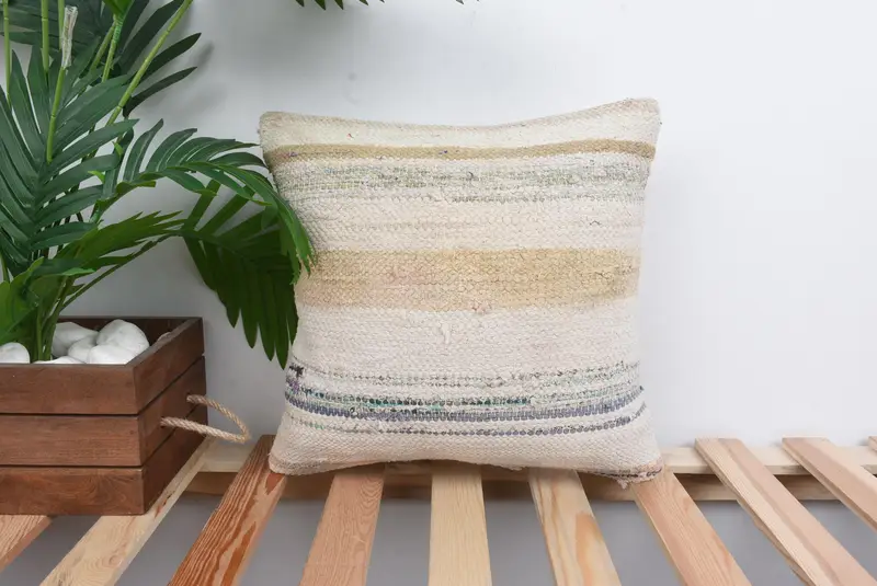 Interior Designer Pillow, 14x14 White Pillow, Garden Pillow Sham, Cushion, Art Deco Pillow Sham, Handmade Kilim Cushion, Kilim Cushion Sham - 1