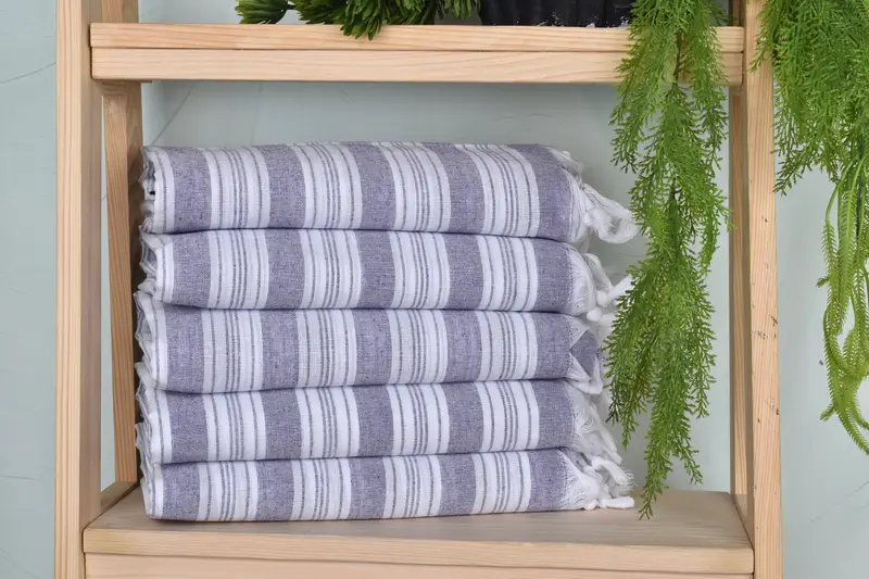 Striped Towel Gift for Him, Purple Organic Cotton Towel, 40x71 Inches