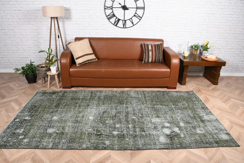 Oushak Vintage Halı, 4.6x8.8 ft Türk Halısı, Yeşil İkat Yün Halı - 1