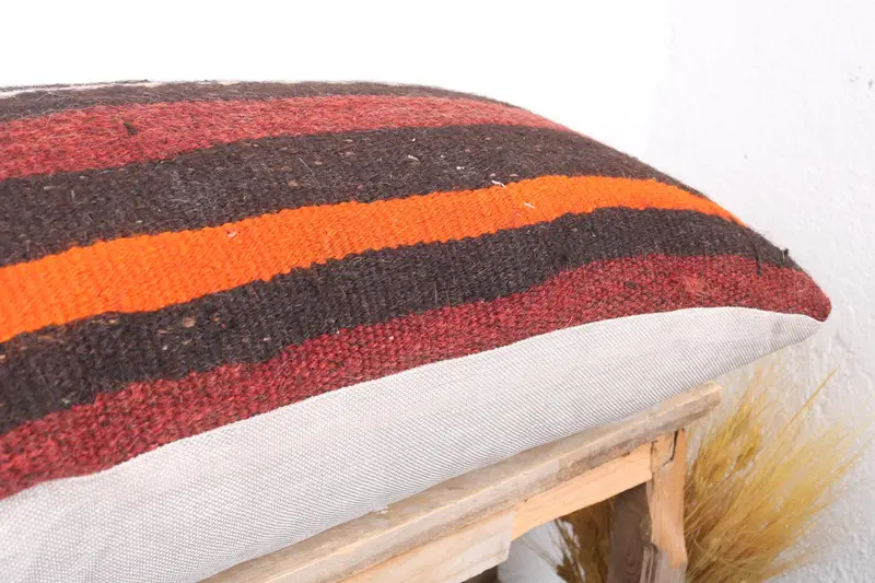 Sustainable Pillow Sham, Floor Cushion Case, Ethnical Kilim Rug Pillow, Pillow, Throw Kilim Pillow, 16x36 Brown Pillow, Vintage Kilim Pillow - 6