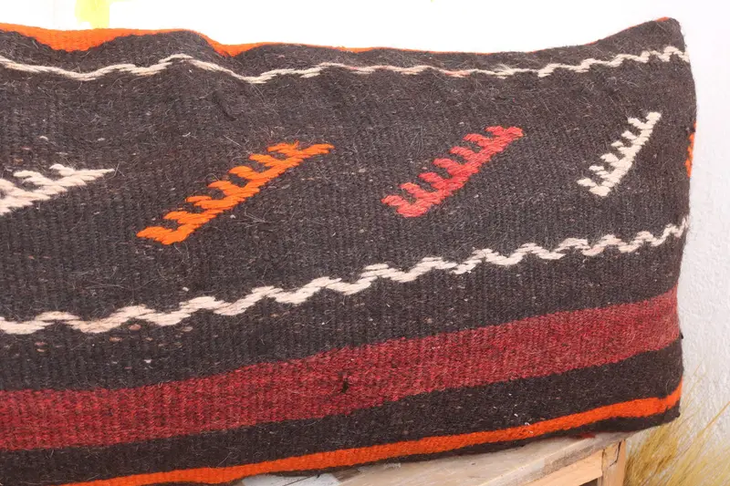 Sustainable Pillow Sham, Floor Cushion Case, Ethnical Kilim Rug Pillow, Pillow, Throw Kilim Pillow, 16x36 Brown Pillow, Vintage Kilim Pillow - 5