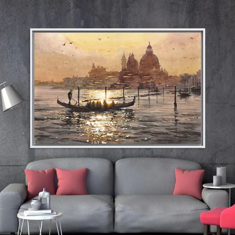 ビンテージ ヴェネツィアの風景キャンバス: 大運河の海景プリント