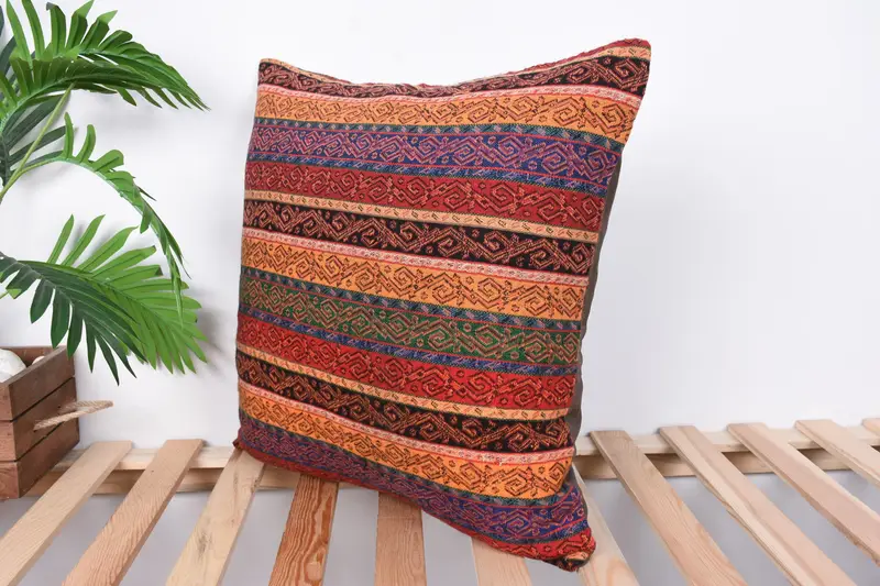 Turkish Kilim Pillow, Antique Pillows, Authentic Cushion Case, 20x20 Red Cushion Cover, Bolster Throw Pillow Sham, Gift Pillow, Pillow Cover - 5