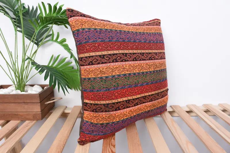 Turkish Kilim Pillow, Antique Pillows, Authentic Cushion Case, 20x20 Red Cushion Cover, Bolster Throw Pillow Sham, Gift Pillow, Pillow Cover - 4