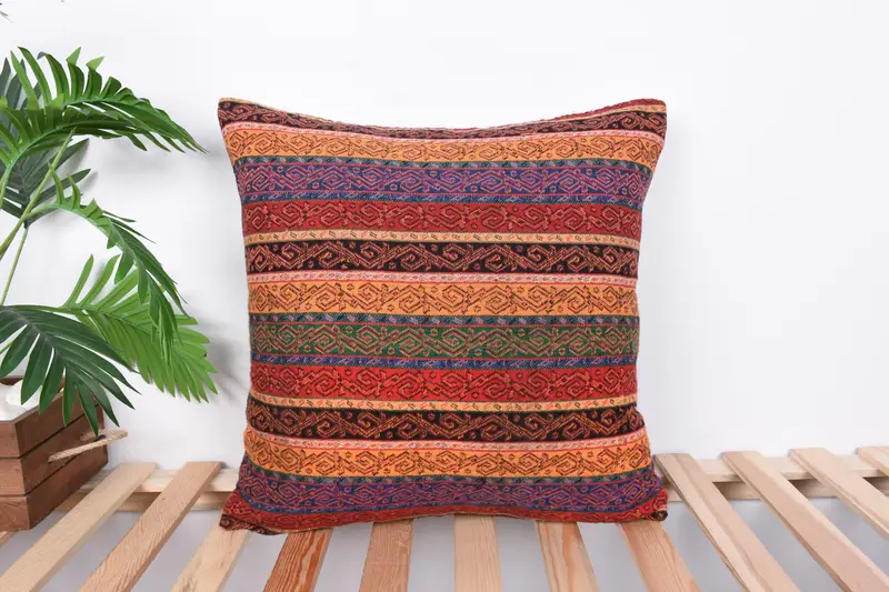 Turkish Kilim Pillow, Antique Pillows, Authentic Cushion Case, 20x20 Red Cushion Cover, Bolster Throw Pillow Sham, Gift Pillow, Pillow Cover - 1