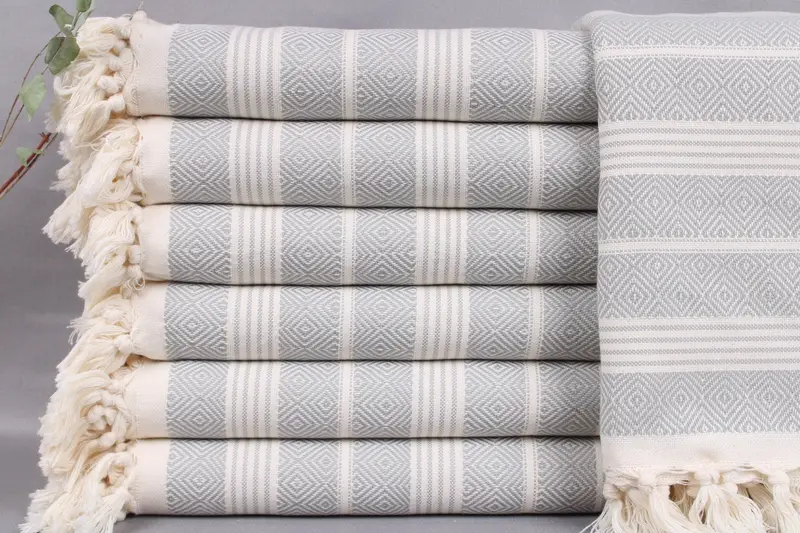 Personalized Beach Towels Light Gray Diamond, 38x69 Inches, Turkish Cotton