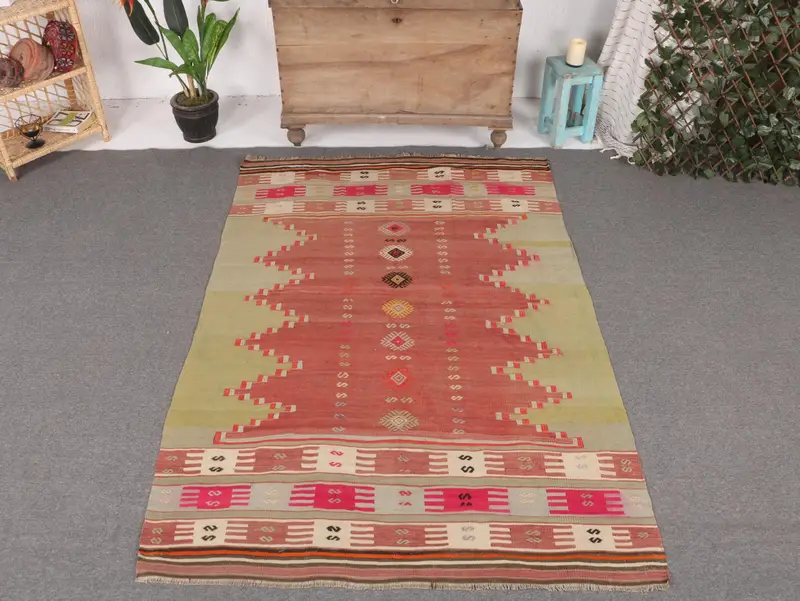 鮮やかなオレンジのラグ、4.6x6.6フィートのアニマルプリント