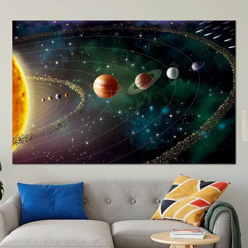 Modern Space Canvas: Trendy Planets & Sun Printed Art