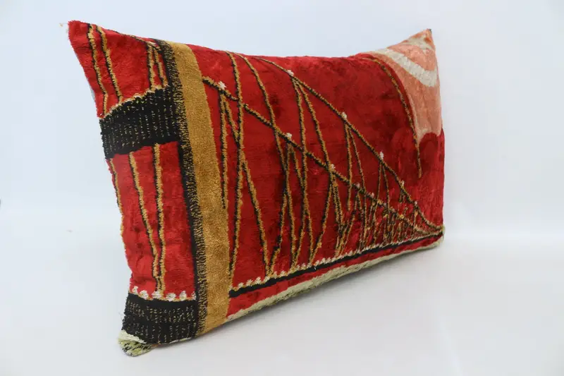 Cushion Case, Turkish Kilim Pillow, Bolster Throw Cushion Case, Turkish Pillow, Accent Cushion, Vintage Kilim Pillow, 16x24 Red Pillow Case - 3