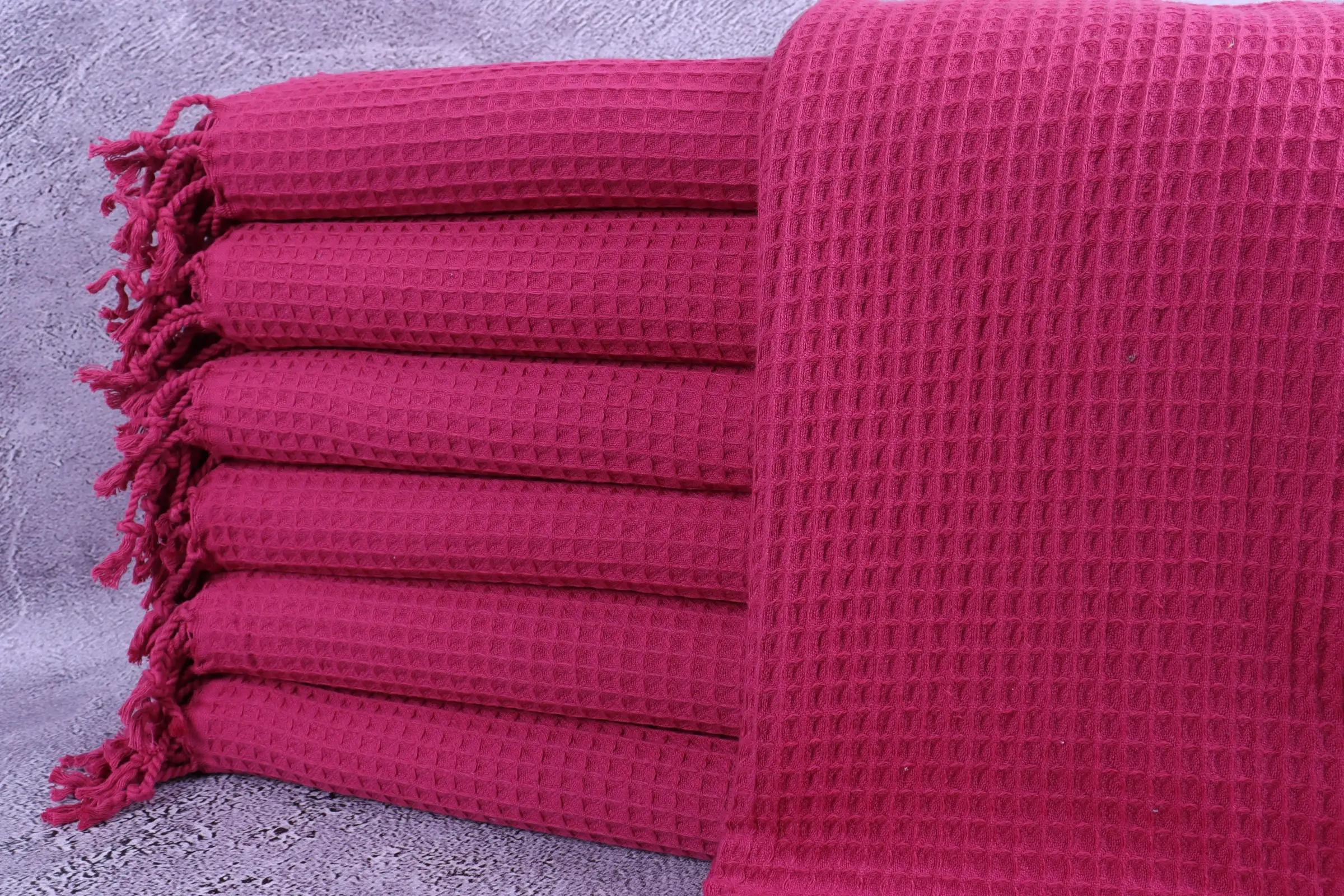 Türk Plaj Havlusu Kişiye Özel Waffle Fuşya, Bej, 36x67 İnç - 1
