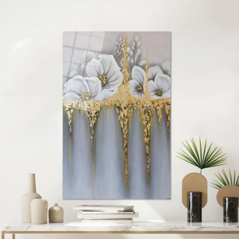 Zarif Beyaz Modern Lüks Altın Baskılı Kanvas Tablo