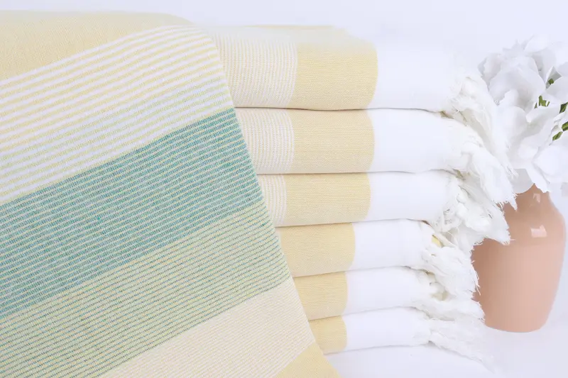 Türk Battaniyesi Pamuk Havlu Hardal-Yeşil Bej, 40x67 İnç