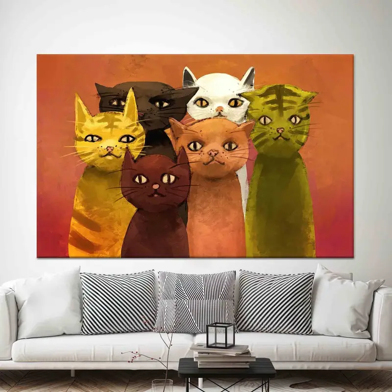 モダンな抽象猫キャンバスプリント - 鮮やかな猫愛好家へのギフト
