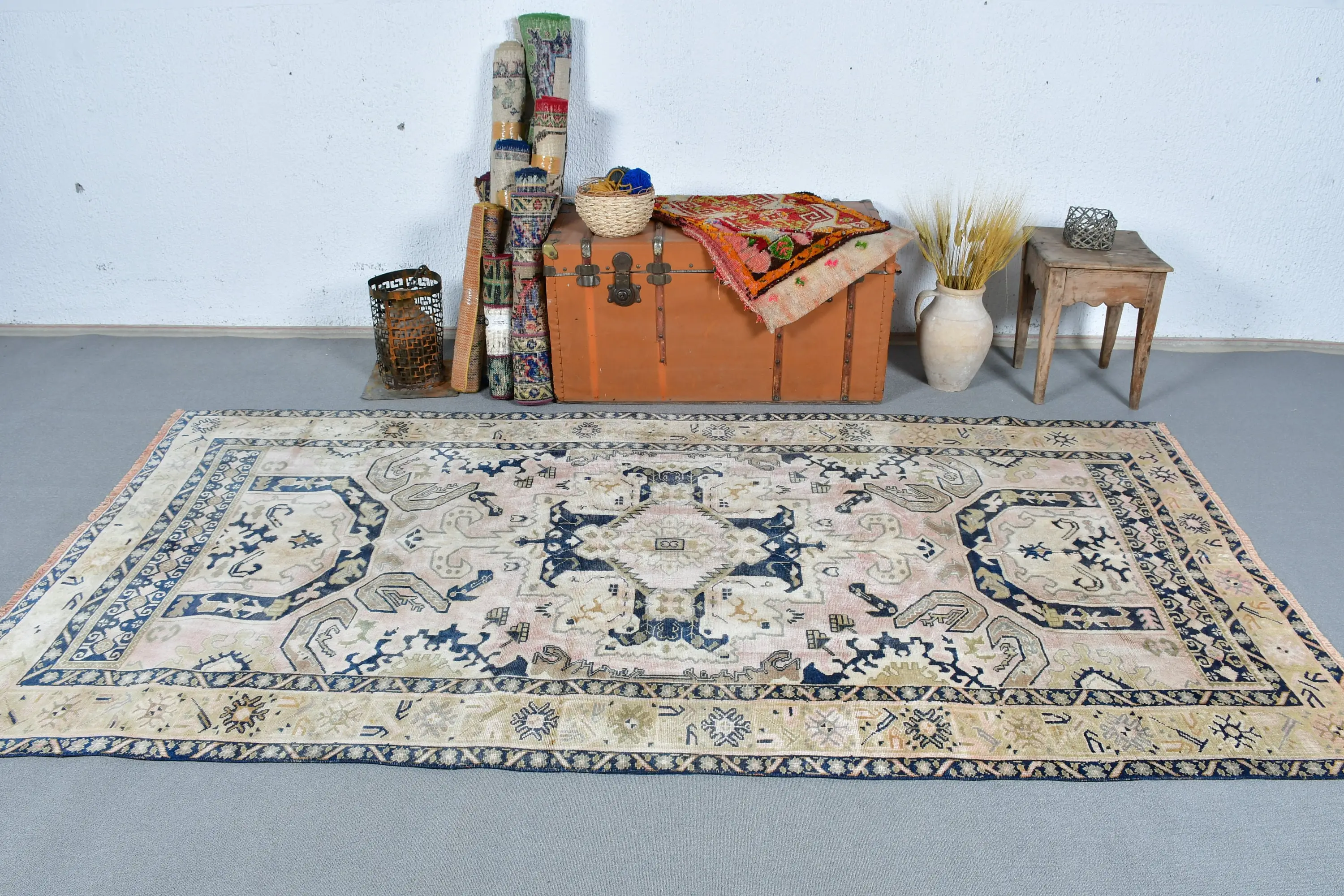 Türk Vintage Halısı 4,77x9,3 ft (145,5x284 cm), Mavi Yün Halı - 1
