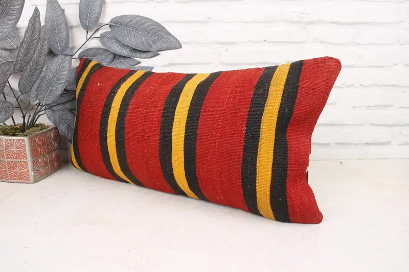 Chair Pillow Sham, Pillow Cover, 12x24 Red Cushion Case, Turkish Pillow, Antique Pillows, Wholesale Pillow, Kilim Cushion Sham - 4