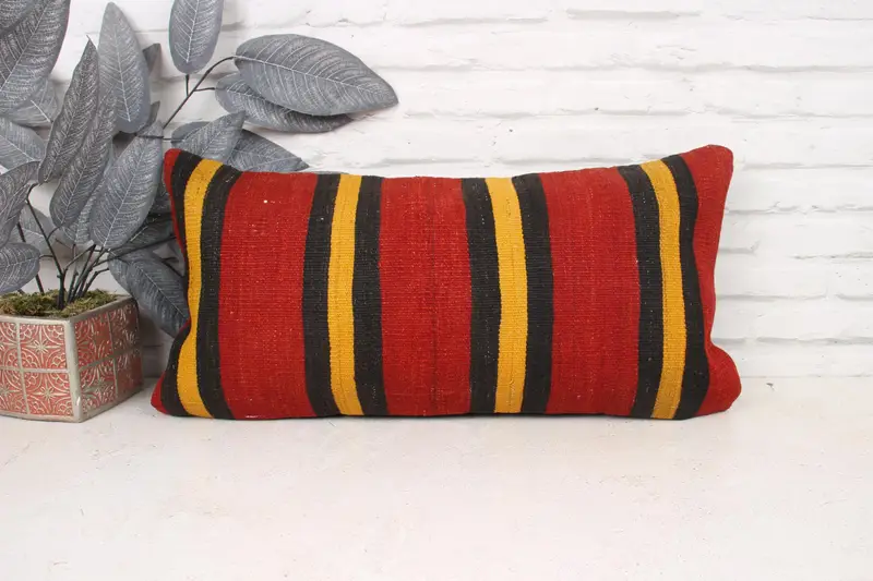 Chair Pillow Sham, Pillow Cover, 12x24 Red Cushion Case, Turkish Pillow, Antique Pillows, Wholesale Pillow, Kilim Cushion Sham - 1