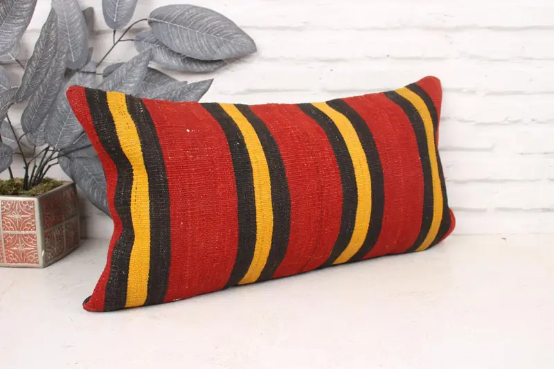 Chair Pillow Sham, Pillow Cover, 12x24 Red Cushion Case, Turkish Pillow, Antique Pillows, Wholesale Pillow, Kilim Cushion Sham - 3
