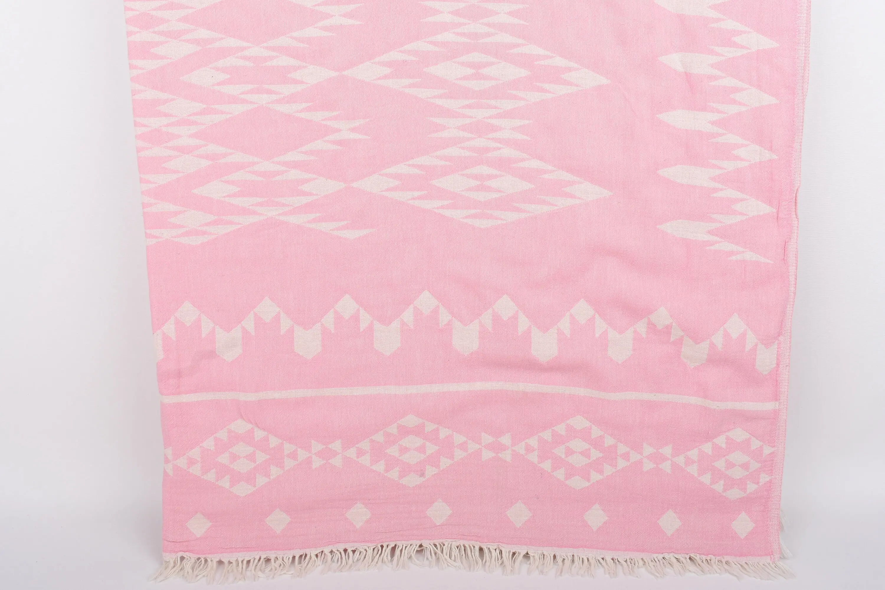 Boho Throw Blanket Pink Geometric, 70x60 Inches, Organic Cotton - 1