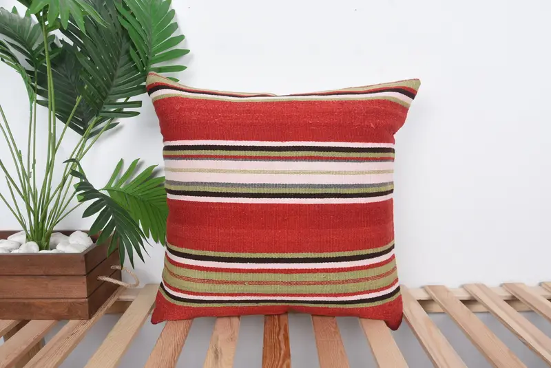 20x20 Red Cushion Cover, Cushion Cover, Handmade Kilim Cushion, Turkish Pillow, Decorative Throw Cushion Case, Vintage Kilim Throw Pillow - 1