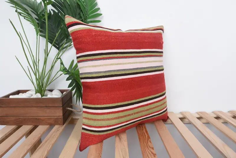 20x20 Red Cushion Cover, Cushion Cover, Handmade Kilim Cushion, Turkish Pillow, Decorative Throw Cushion Case, Vintage Kilim Throw Pillow - 4