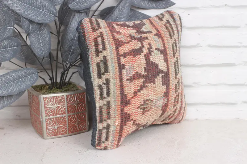 Vintage Kilim Throw Pillow, 12x12 Purple Pillow Sham, Pattern Throw Pillow Cover, Cushion Cover, Handmade Kilim Cushion, Turkish Kilim Pillow - 4