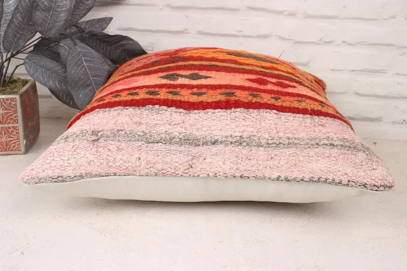 Home Decor Pillow, Kilim Pillow, Tapestry Cushion Case, Decorative Bolster Pillow Case, Pillow Case, Pillow for Couch, 18x18 Orange Pillow Sham - 5