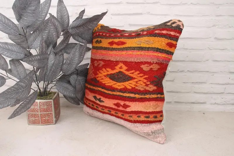 Home Decor Pillow, Kilim Pillow, Tapestry Cushion Case, Decorative Bolster Pillow Case, Pillow Case, Pillow for Couch, 18x18 Orange Pillow Sham - 4
