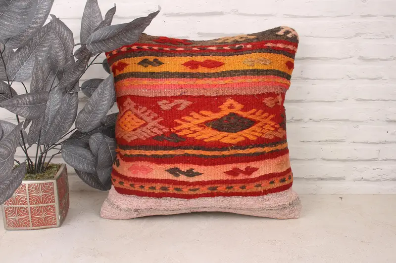Home Decor Pillow, Kilim Pillow, Tapestry Cushion Case, Decorative Bolster Pillow Case, Pillow Case, Pillow for Couch, 18x18 Orange Pillow Sham - 1