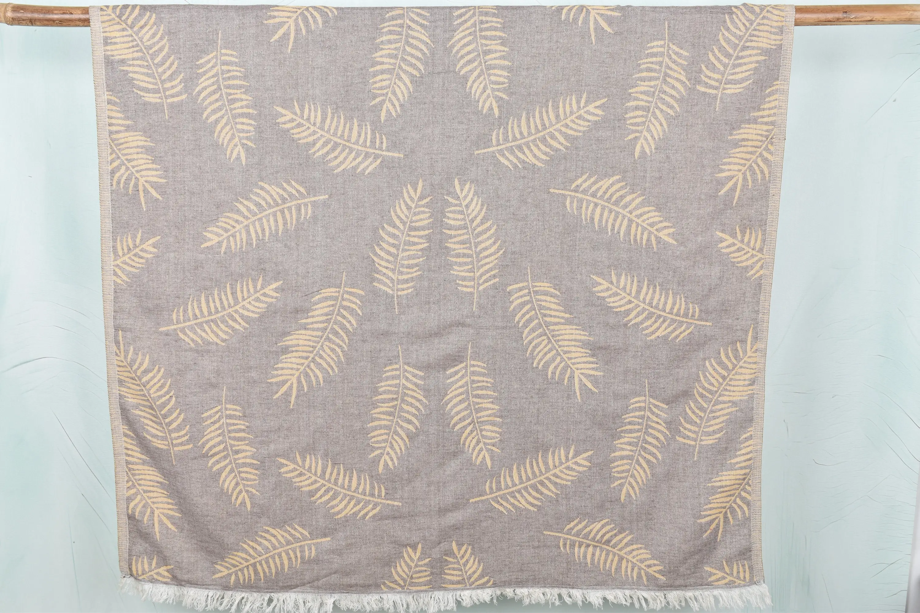 Leaf Design El Yapımı Organik Pamuk Havlu, Bej, 40x67 İnç - 1