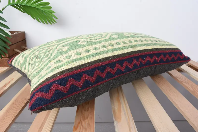 Rustic Cushion, Boho Pillow, Bright Cushion Cover, Antique Pillows, Pillow Sham, 12x24 Green Pillow, Pillow for Sofa, Oriental Pillow Cover - 6