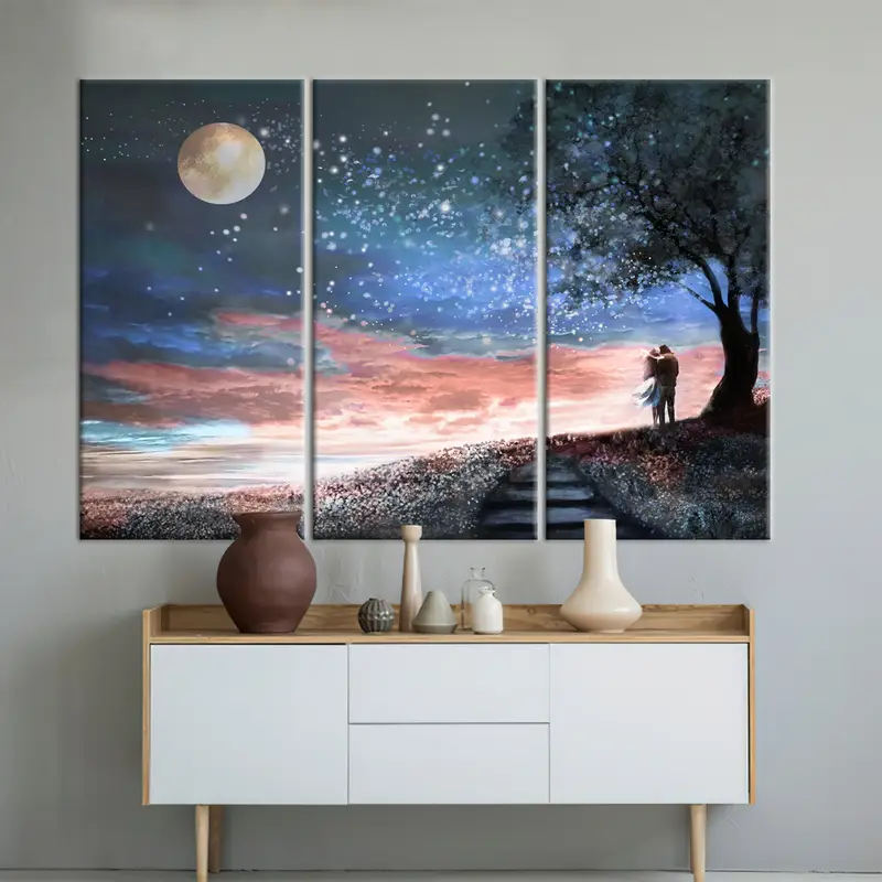 Romantic Couple Wall Art, Lovely Wall Art, Couple Painting, Gift For Couple, Couple Canvas, Full Moon Canvas, Moon Painting, Moon Landscape - 2