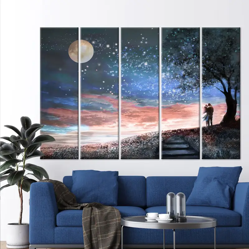 Romantic Couple Wall Art, Lovely Wall Art, Couple Painting, Gift For Couple, Couple Canvas, Full Moon Canvas, Moon Painting, Moon Landscape - 3
