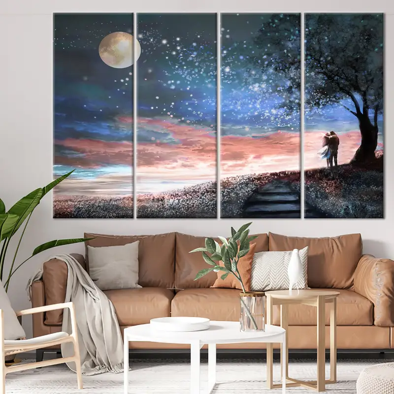 Romantic Couple Wall Art, Lovely Wall Art, Couple Painting, Gift For Couple, Couple Canvas, Full Moon Canvas, Moon Painting, Moon Landscape - 10