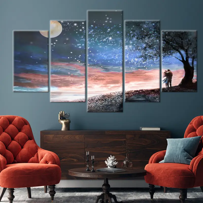 Romantic Couple Wall Art, Lovely Wall Art, Couple Painting, Gift For Couple, Couple Canvas, Full Moon Canvas, Moon Painting, Moon Landscape - 4