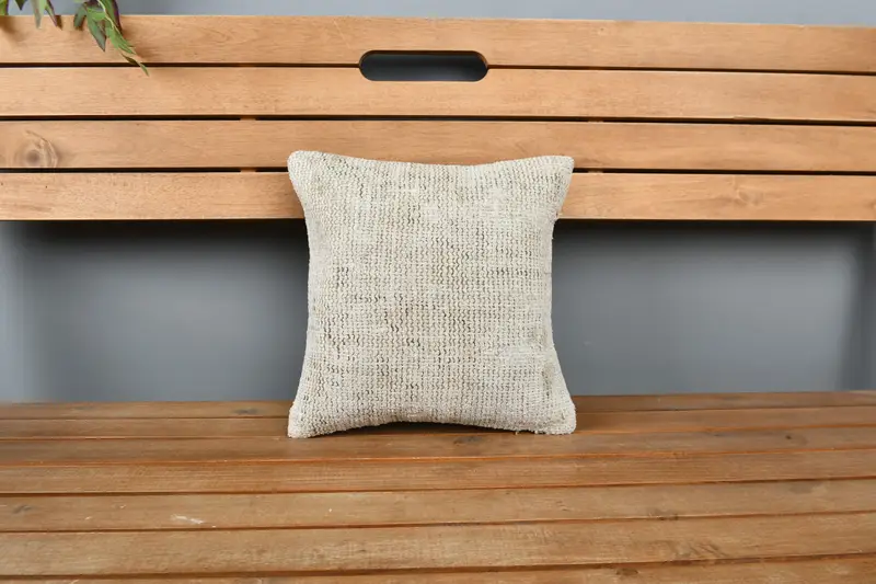 Turkish Pillow, Pillow Case, Ethnical Kilim Rug Pillow, Turkish Kilim Pillow, Meditation Cushion Case, 12x12 Beige Pillow Case - 6