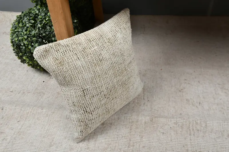 Turkish Pillow, Pillow Case, Ethnical Kilim Rug Pillow, Turkish Kilim Pillow, Meditation Cushion Case, 12x12 Beige Pillow Case - 7