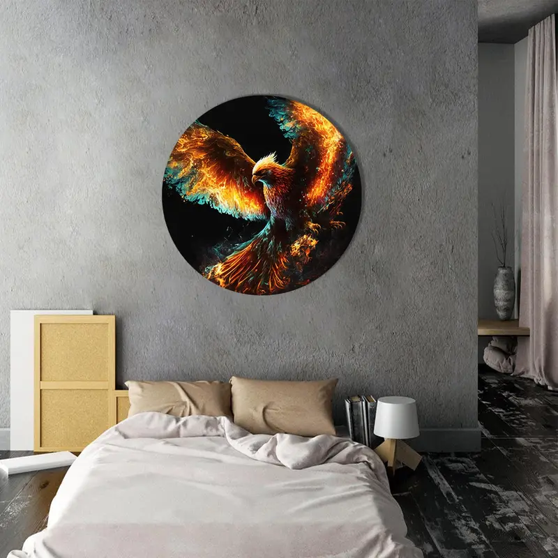 Trendy Phoenix Bird Black Printed Glass for Modern Office Decor