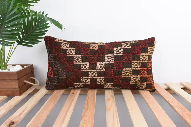 Vintage Pillow, Luxury Pillow Cover, Throw Kilim Pillow, 12x24 Red Pillow Cover, Pillow Sham, Tribal Pillow, Antique Pillows, Indoor Cushion Case - 1
