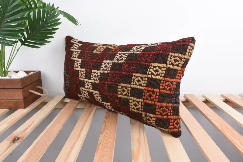 Vintage Pillow, Luxury Pillow Cover, Throw Kilim Pillow, 12x24 Red Pillow Cover, Pillow Sham, Tribal Pillow, Antique Pillows, Indoor Cushion Case - 5
