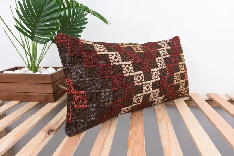 Vintage Pillow, Luxury Pillow Cover, Throw Kilim Pillow, 12x24 Red Pillow Cover, Pillow Sham, Tribal Pillow, Antique Pillows, Indoor Cushion Case - 4
