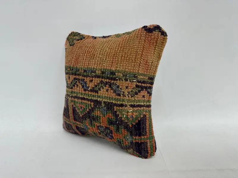 Orange & Blue Embroidered Southwestern Pillow, 12x12 Inches - 4
