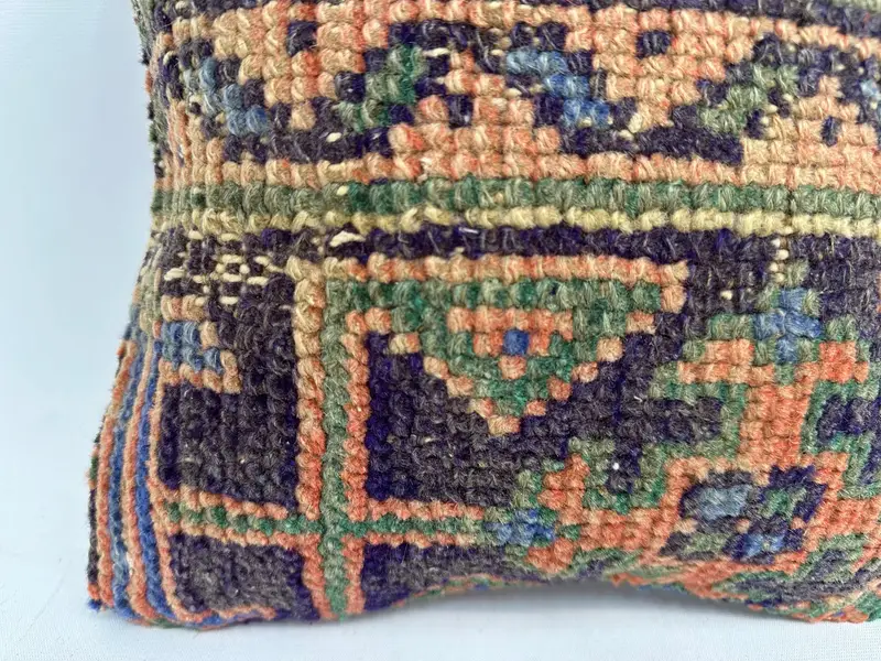 Orange & Blue Embroidered Southwestern Pillow, 12x12 Inches - 2