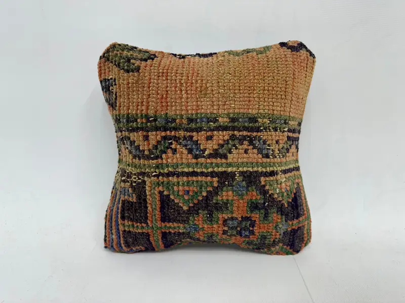 Orange & Blue Embroidered Southwestern Pillow, 12x12 Inches - 1