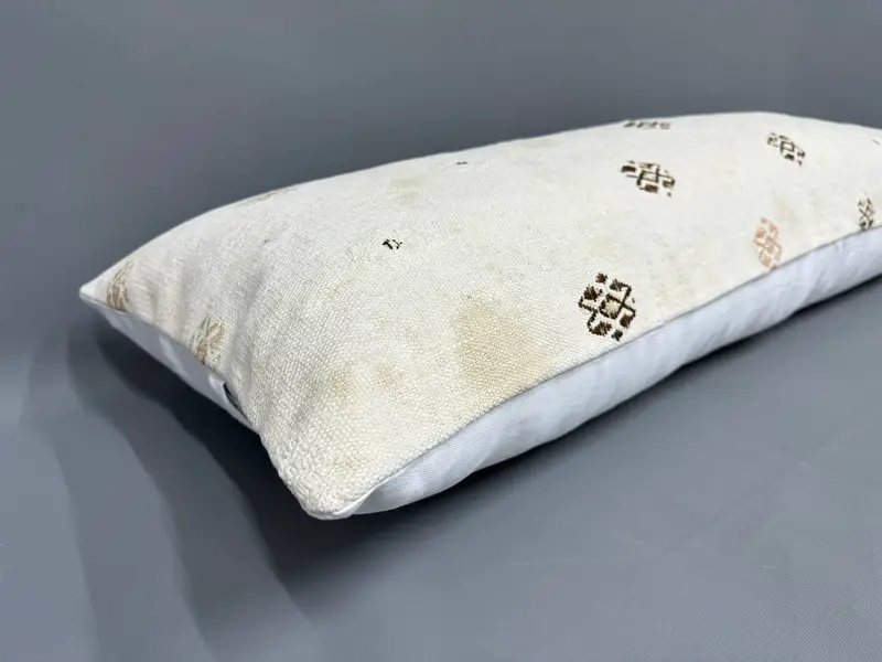 Kilim Pillow, Turkish Kilim Pillow, Cushion, Handmade Rug Seat Cushion Cover, Boho Pillow Sham Cover, 16x48 Beige Cushion Cover - 6