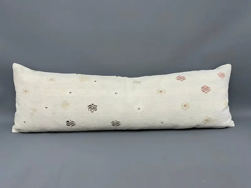 Kilim Pillow, Turkish Kilim Pillow, Cushion, Handmade Rug Seat Cushion Cover, Boho Pillow Sham Cover, 16x48 Beige Cushion Cover - 4