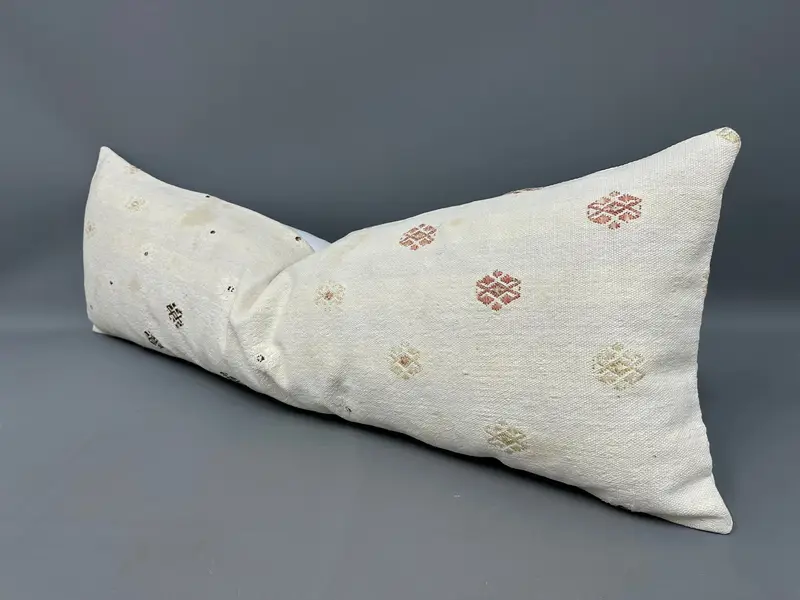 Kilim Pillow, Turkish Kilim Pillow, Cushion, Handmade Rug Seat Cushion Cover, Boho Pillow Sham Cover, 16x48 Beige Cushion Cover - 3