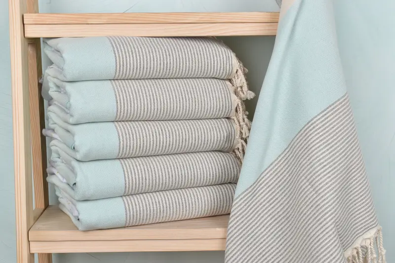 Turkish Towel Dark Gray-Mint Cotton, Striped, 40x71 Inches