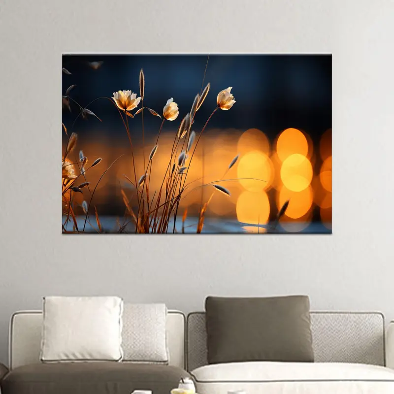 エレガントな黄色の花の風景プリントキャンバス - 芸術的な家の装飾