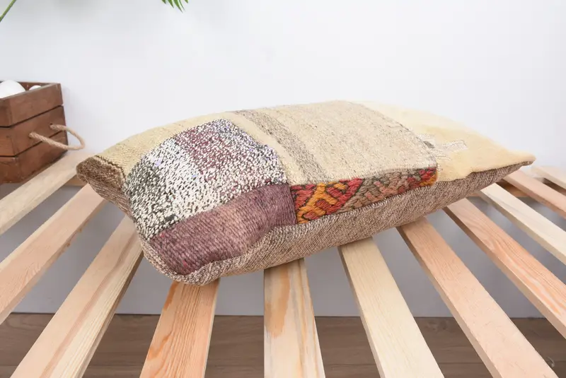 Pillow, Customized Pillow, Custom Cushion Cover, 12x20 Beige Pillow Cover, Turkish Kilim Pillow, Kilim Pillow Cover, Vintage Kilim Pillow - 6