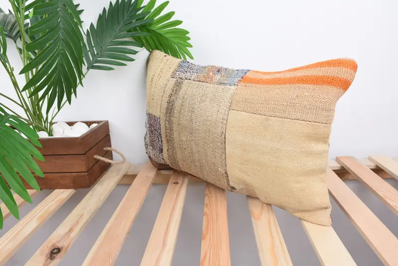 Pillow, Customized Pillow, Custom Cushion Cover, 12x20 Beige Pillow Cover, Turkish Kilim Pillow, Kilim Pillow Cover, Vintage Kilim Pillow - 5
